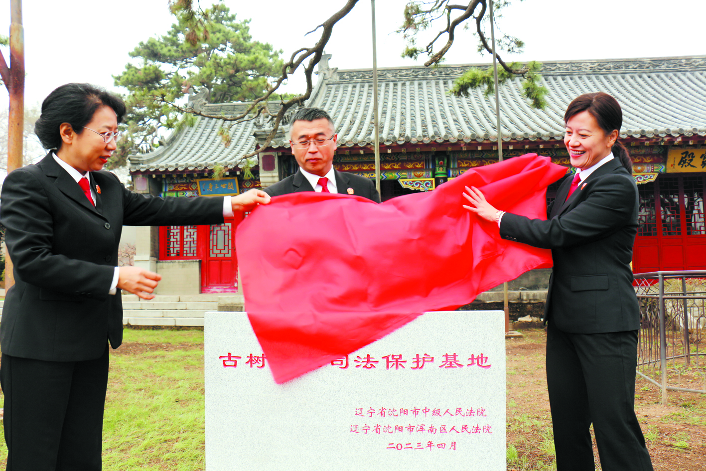 沈陽“古樹名木司法保護(hù)基地”揭牌儀式現(xiàn)場(chǎng)。